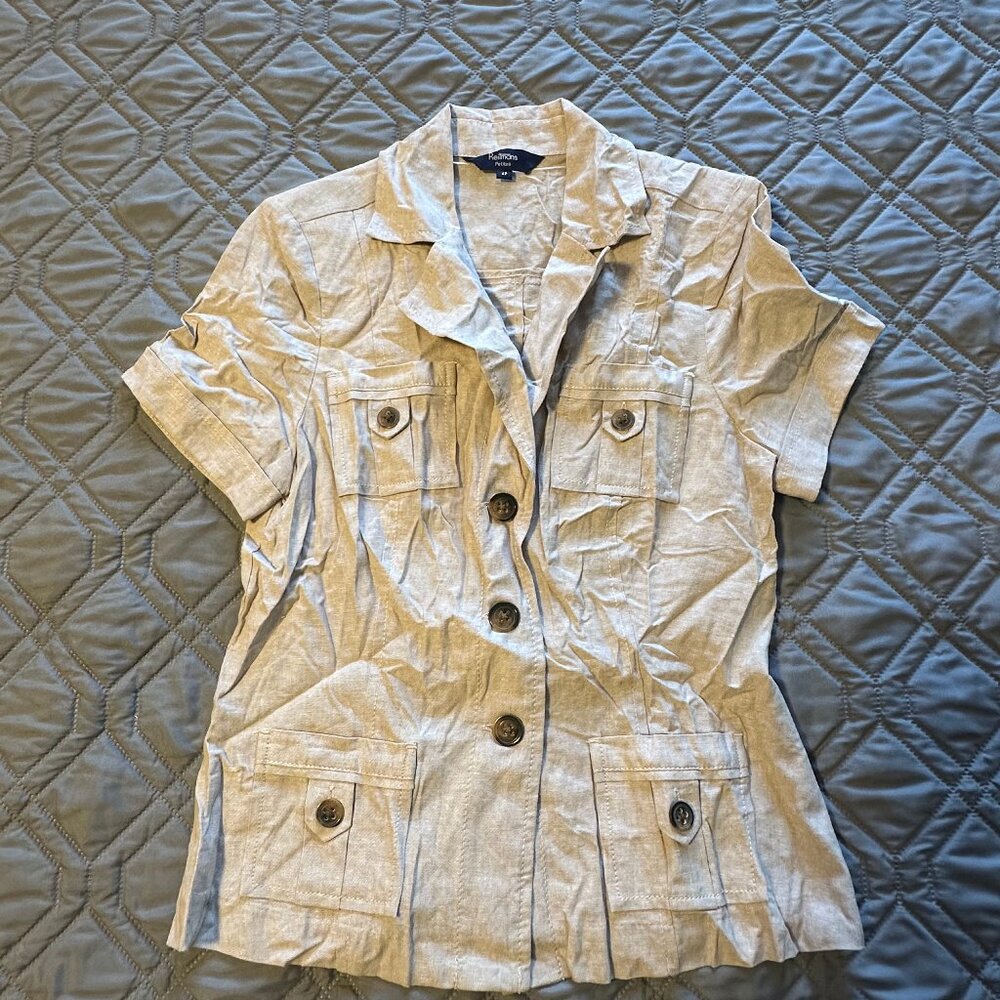 Reitmans Beige Safari Style Jacket | Size 6 | Lightweight Utility Short Sleeve
